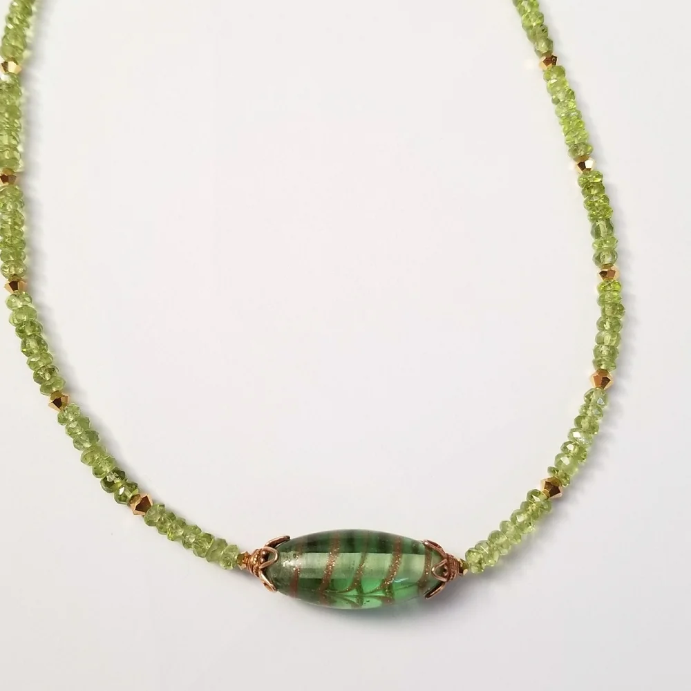 Peridot necklace gemstone bead necklace art glass gem stone handmade - Picture 7 of 16